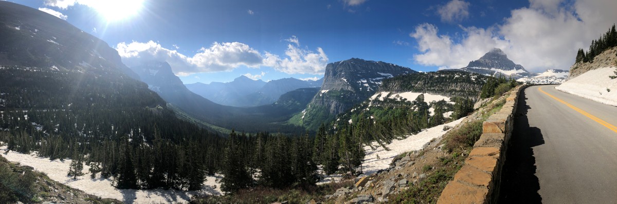 a landscape with trees and mountains