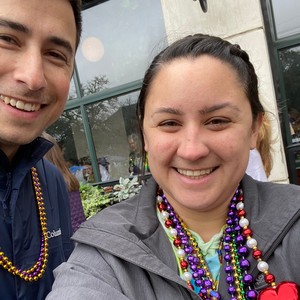 a man and woman smiling