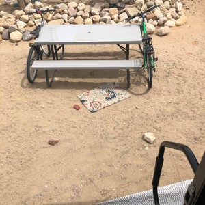 a table and chairs outside