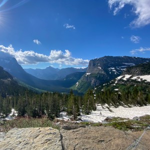 a landscape with mountains and trees