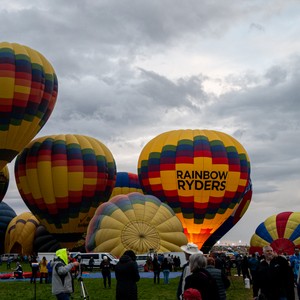 a group of hot air balloons