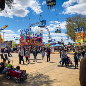 a group of people at a fair