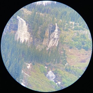 a view of a mountain from a window