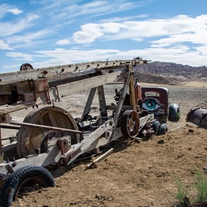 a large rusted out tractor