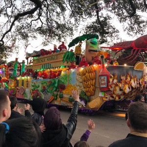 a parade with a float