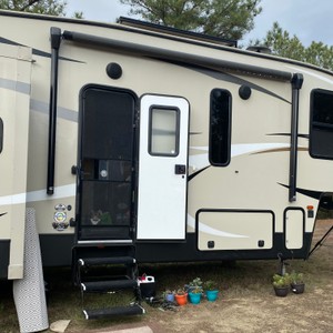 a trailer with a door open